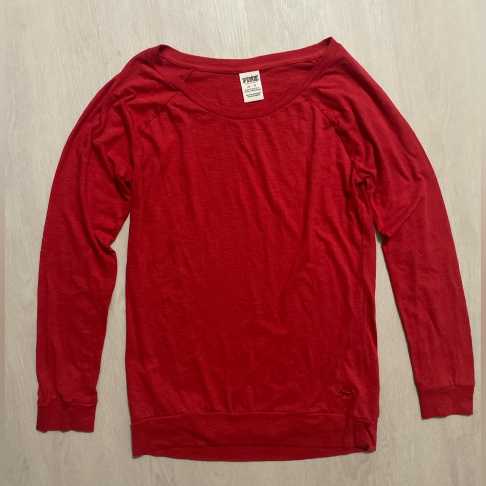 PINK Victoria's Secret Red Scoop Neck Long Sleeve Tee